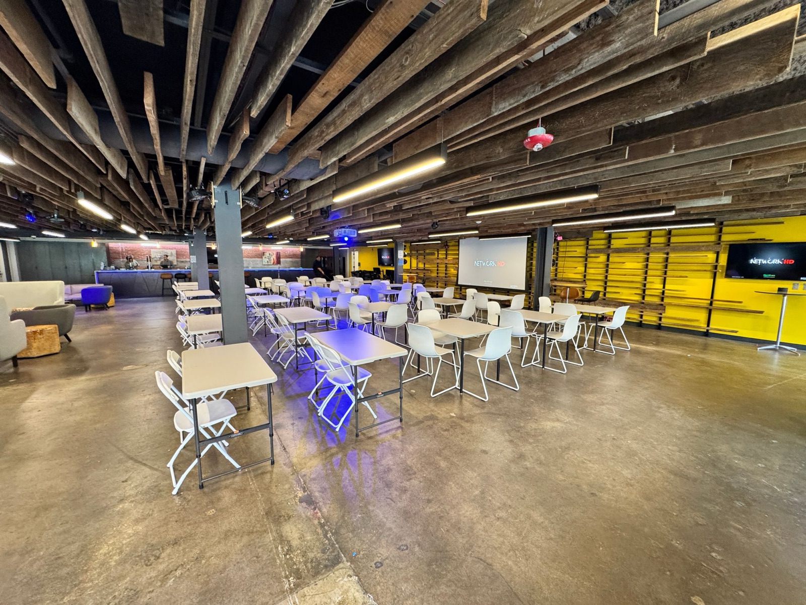The event space set up with tables